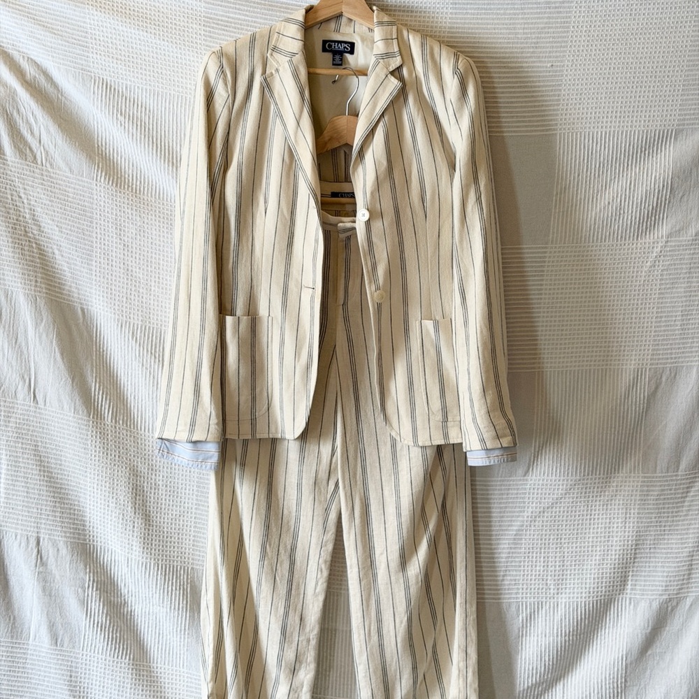 Chaps Beige Striped Men's Suit